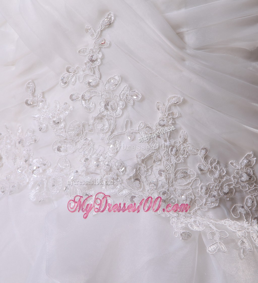 Short Sleeve Off-the-shoulder White Wedding Dress Ruche Appliques