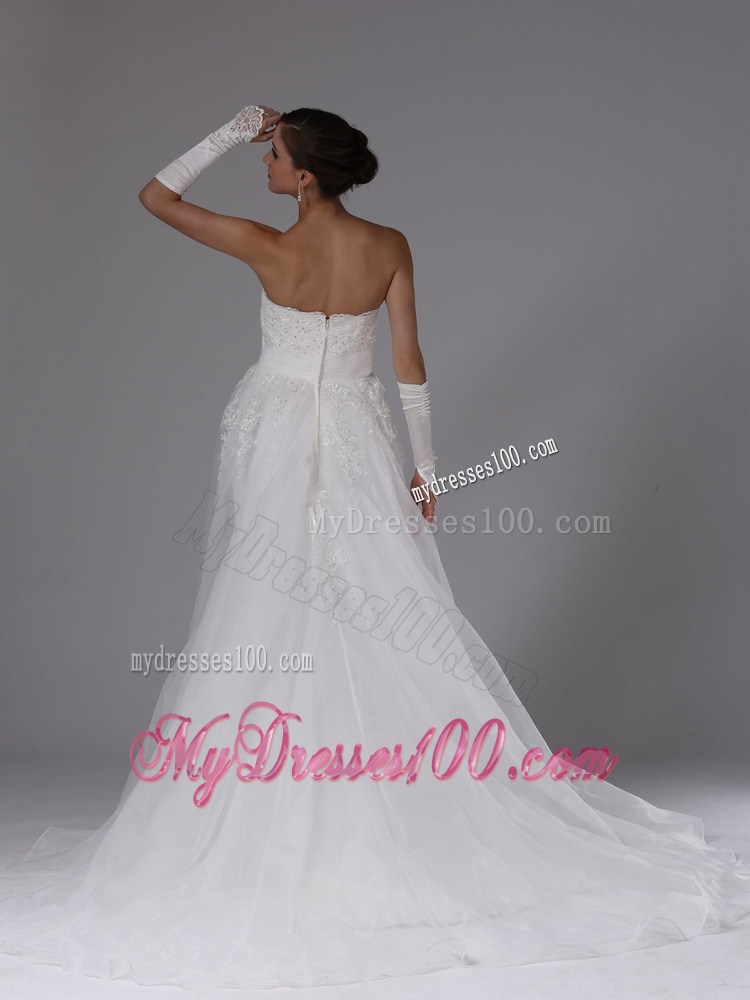 New Appliques with Diamonds Decorated Brush Train Wedding Bridal Gowns