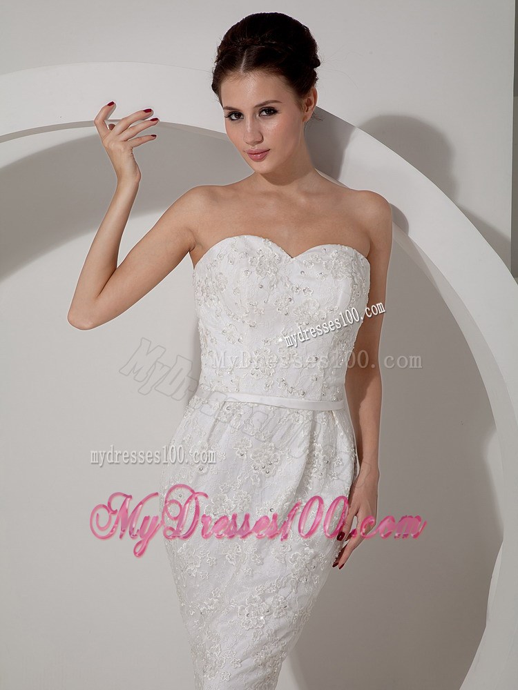 Sweetheart Lace Flowers Trumpet Bridal Gowns with Half Sleeves Jacket