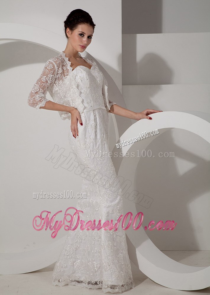 Sweetheart Lace Flowers Trumpet Bridal Gowns with Half Sleeves Jacket