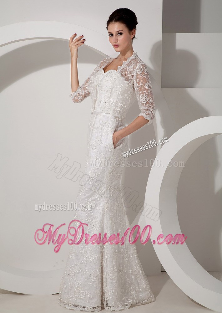 Sweetheart Lace Flowers Trumpet Bridal Gowns with Half Sleeves Jacket