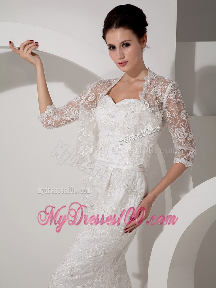 Sweetheart Lace Flowers Trumpet Bridal Gowns with Half Sleeves Jacket