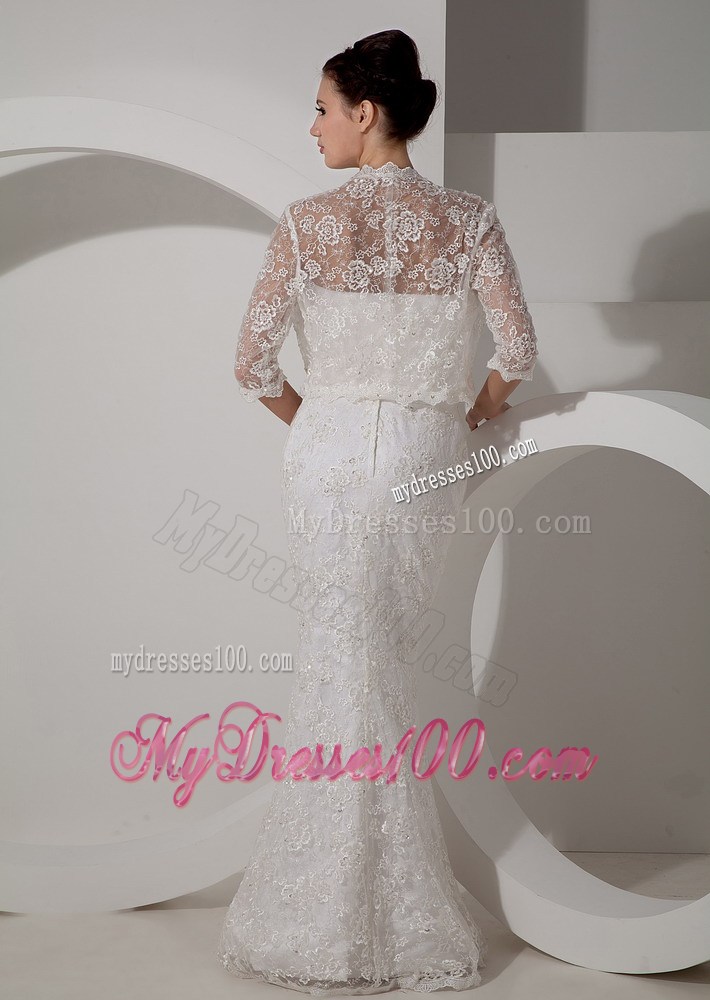 Sweetheart Lace Flowers Trumpet Bridal Gowns with Half Sleeves Jacket