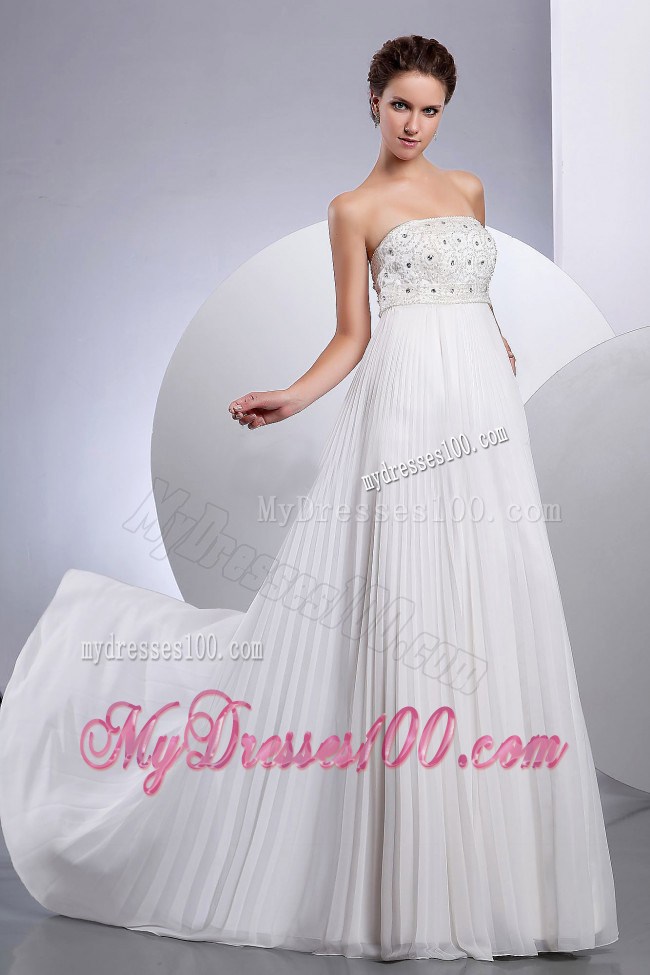 Pleating Beading and Appliques Decorated Chiffon Wedding Dresses