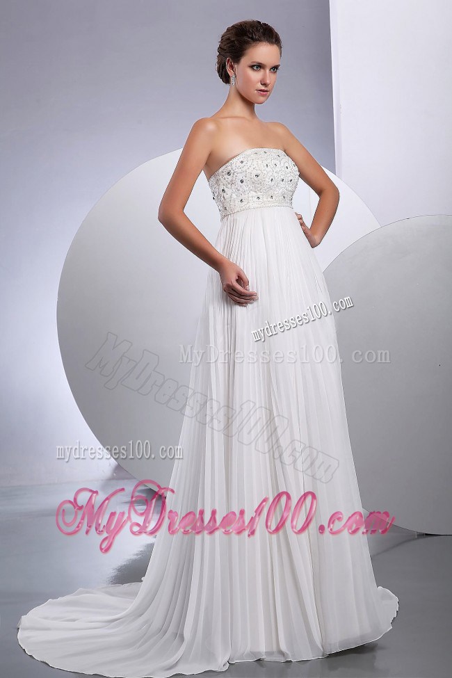 Pleating Beading and Appliques Decorated Chiffon Wedding Dresses