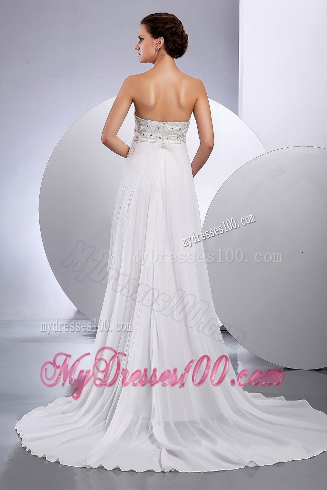 Pleating Beading and Appliques Decorated Chiffon Wedding Dresses