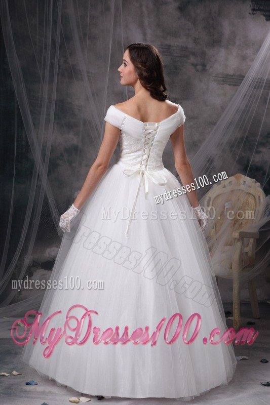 Appliques Accent Floor-length Tulle Wedding Dress Off Shoulder