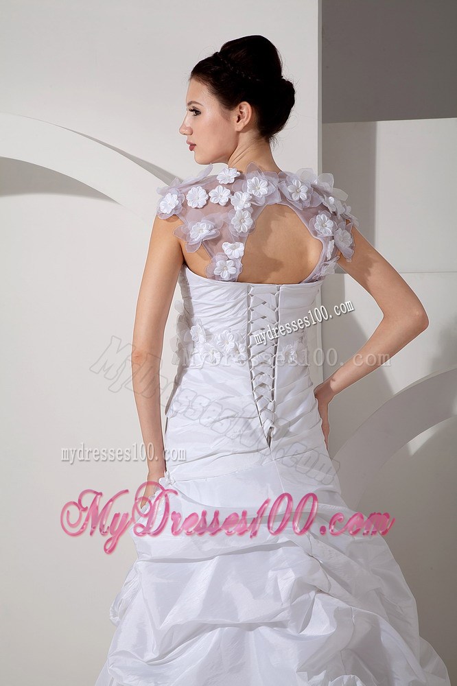 Detachable Small Hand Made Flowers Ruched Court Train Wedding Dresses