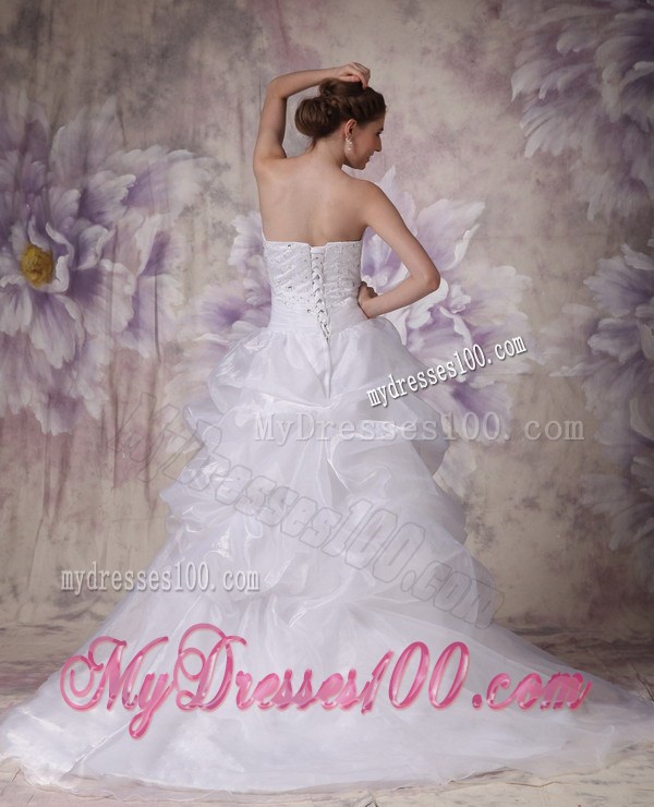 Sophisticated Strapless White Dress for Bride with Pick-ups Appliques