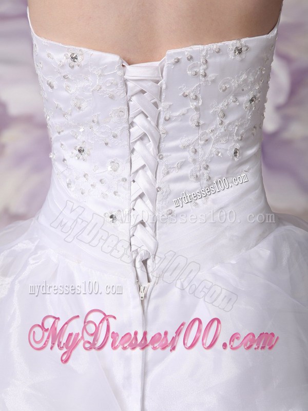 Sophisticated Strapless White Dress for Bride with Pick-ups Appliques