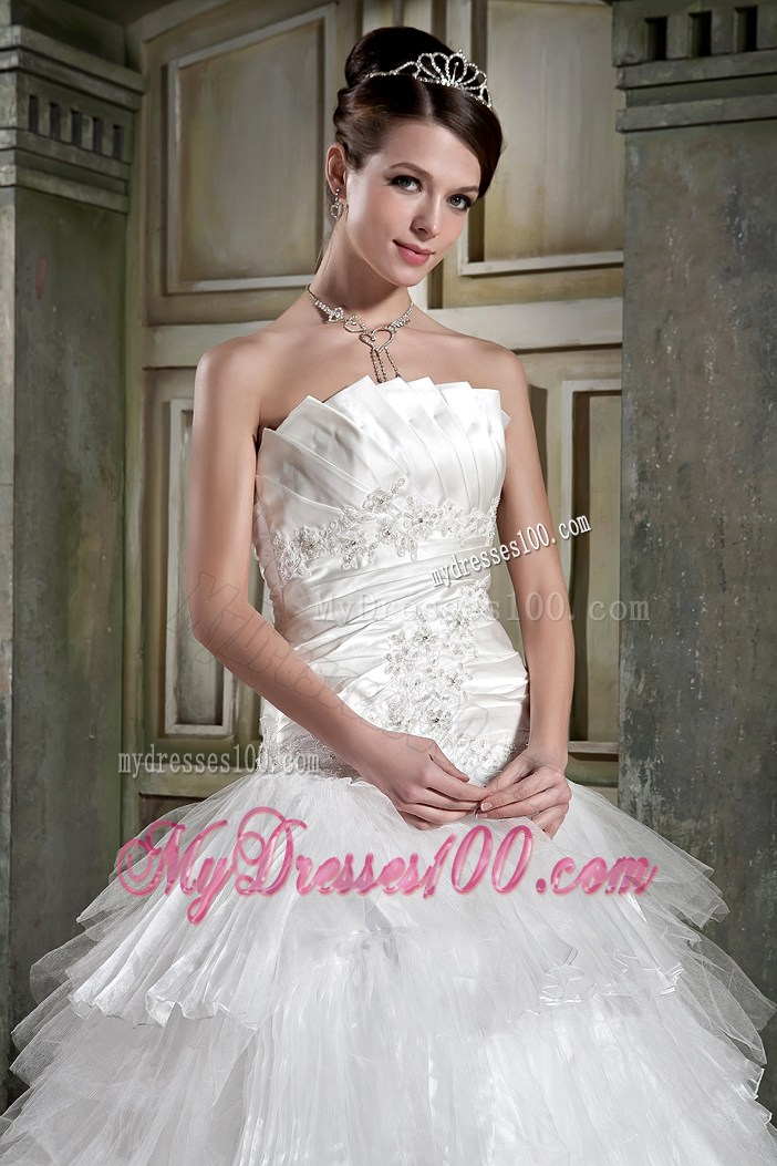 Beaded Appliques and Ruffles Accent Wedding Dresses with Chapel Train