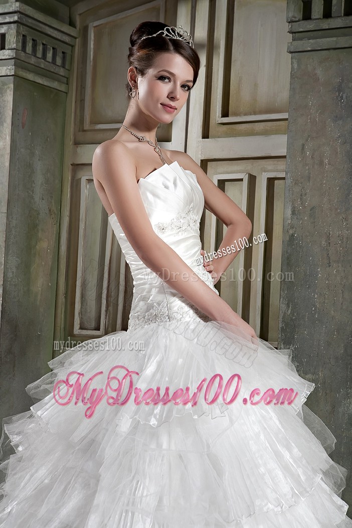 Beaded Appliques and Ruffles Accent Wedding Dresses with Chapel Train