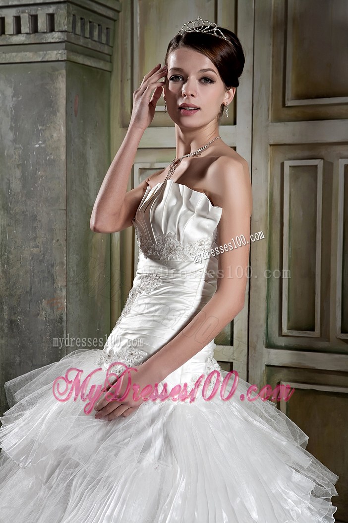Beaded Appliques and Ruffles Accent Wedding Dresses with Chapel Train