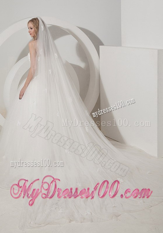 Jewelry and Appliques Decorated Brush Train Sweetheart Bridal Gown
