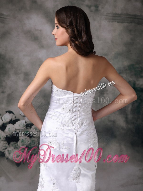 Beautiful Appliques Court Train White Wedding Dress with Ruche