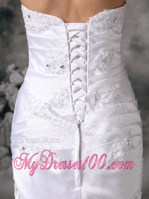 Beautiful Appliques Court Train White Wedding Dress with Ruche