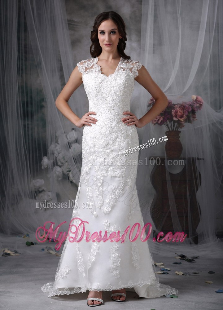 Asymmetrical Lace Flowers U-neck Bridal Gowns with Hollow Out Back