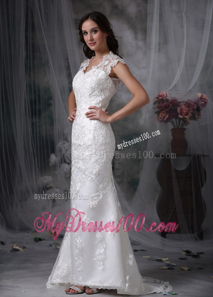 Asymmetrical Lace Flowers U-neck Bridal Gowns with Hollow Out Back