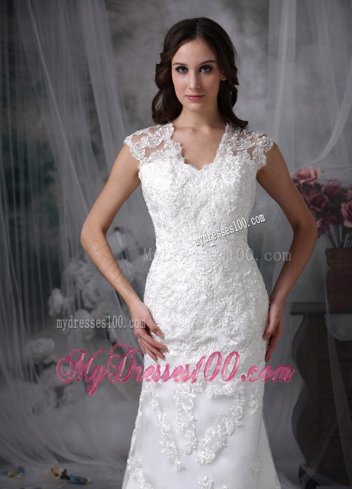 Asymmetrical Lace Flowers U-neck Bridal Gowns with Hollow Out Back