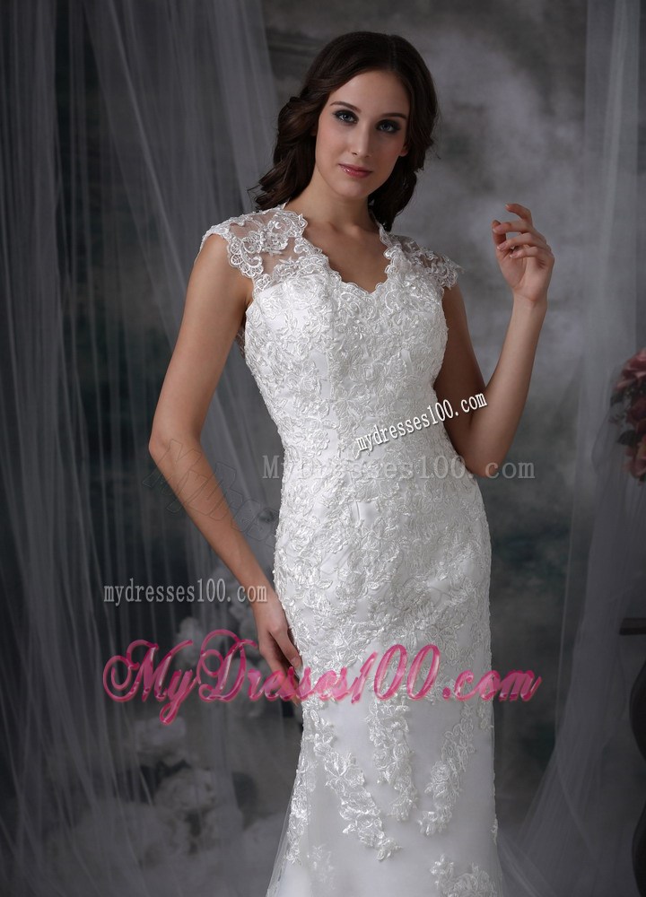 Asymmetrical Lace Flowers U-neck Bridal Gowns with Hollow Out Back