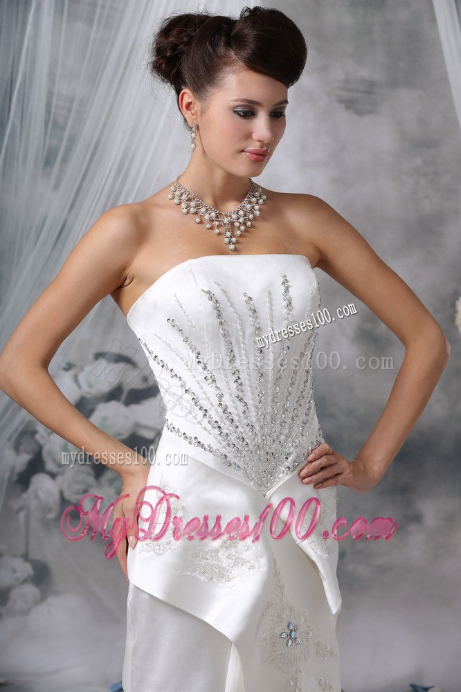 Beaded and Appliqued Trumpet Slitted Wedding Gown with Court Train