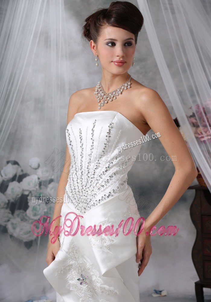 Beaded and Appliqued Trumpet Slitted Wedding Gown with Court Train