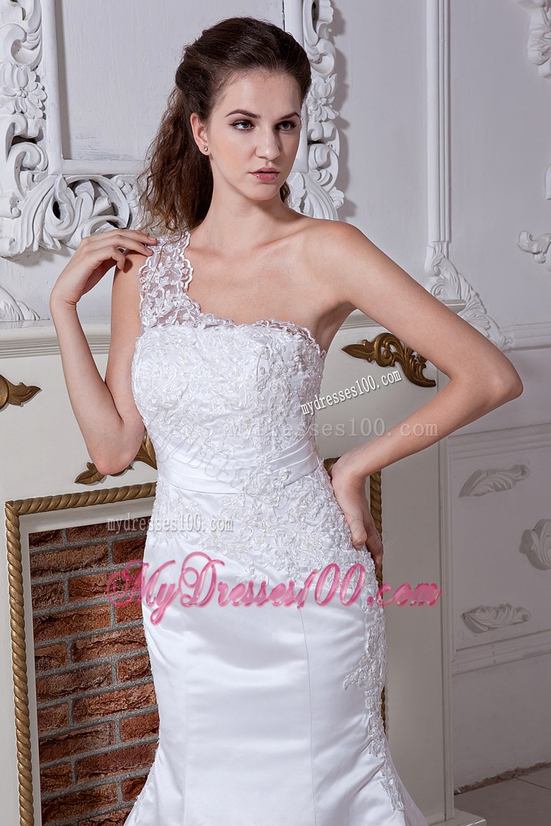 Beautiful Mermaid One Shoulder Court Train Beading Wedding Dress