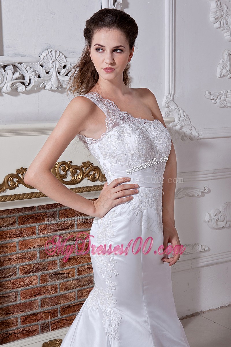 Beautiful Mermaid One Shoulder Court Train Beading Wedding Dress
