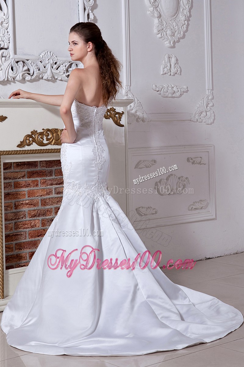 Beautiful Mermaid One Shoulder Court Train Beading Wedding Dress