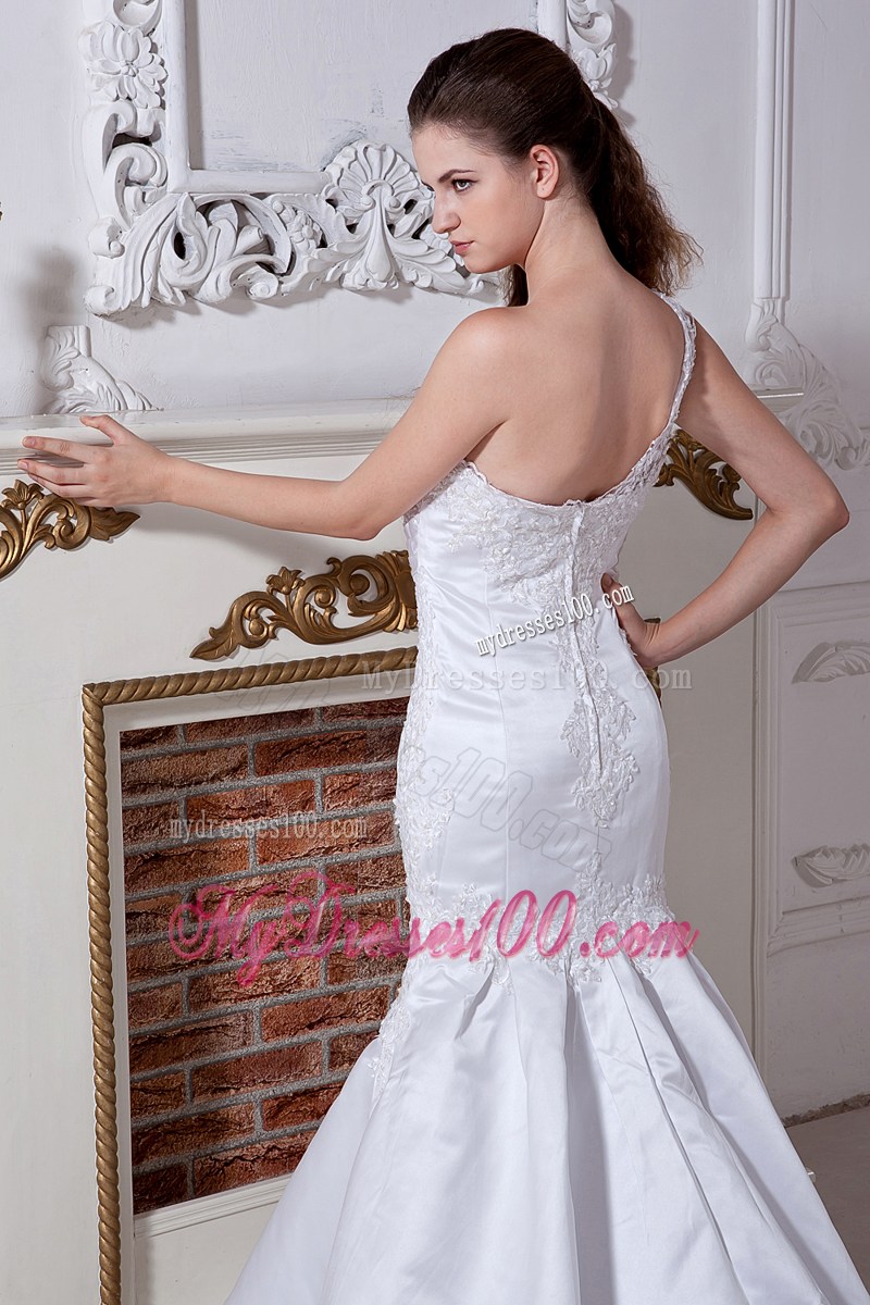 Beautiful Mermaid One Shoulder Court Train Beading Wedding Dress