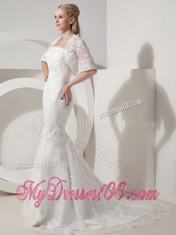 Mermaid Button Down Back Wedding Gowns with Beading Appliques Jacket