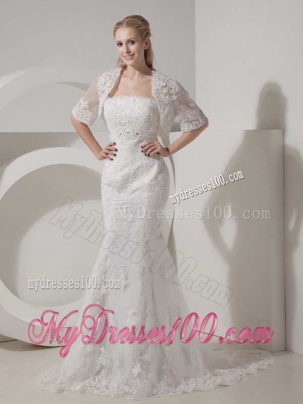 Mermaid Button Down Back Wedding Gowns with Beading Appliques Jacket