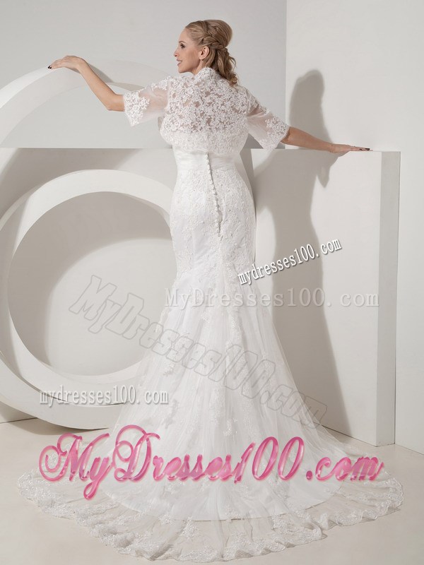 Mermaid Button Down Back Wedding Gowns with Beading Appliques Jacket