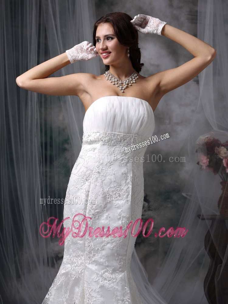 Beautiful Mermaid Strapless Court Train Lace and Chiffon Ruch We