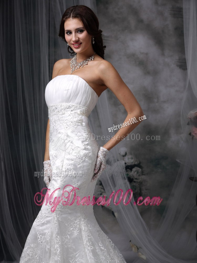 Beautiful Mermaid Strapless Court Train Lace and Chiffon Ruch We
