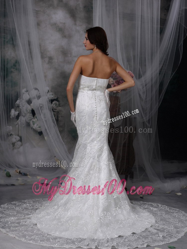 Beautiful Mermaid Strapless Court Train Lace and Chiffon Ruch We