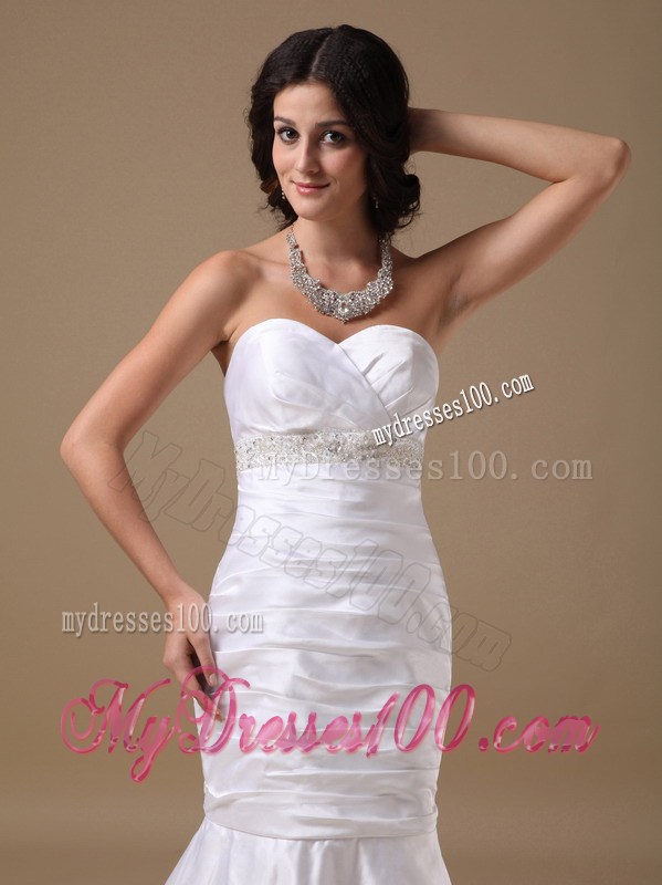 Taffeta Mermaid Sweetheart Court Wedding Gown with Beading and Ruches