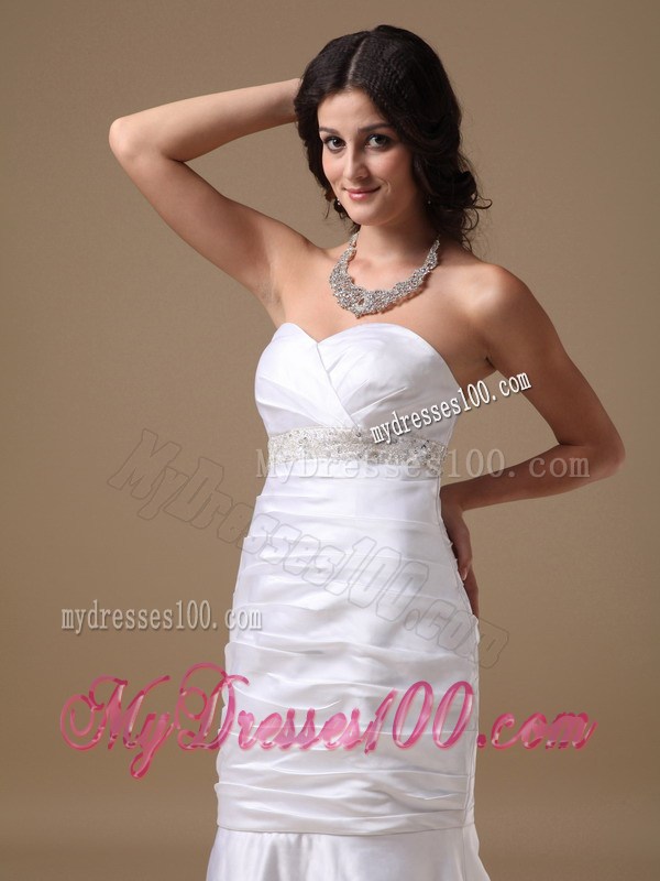 Taffeta Mermaid Sweetheart Court Wedding Gown with Beading and Ruches