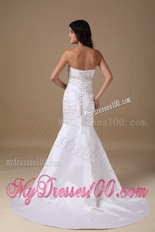 Taffeta Mermaid Sweetheart Court Wedding Gown with Beading and Ruches