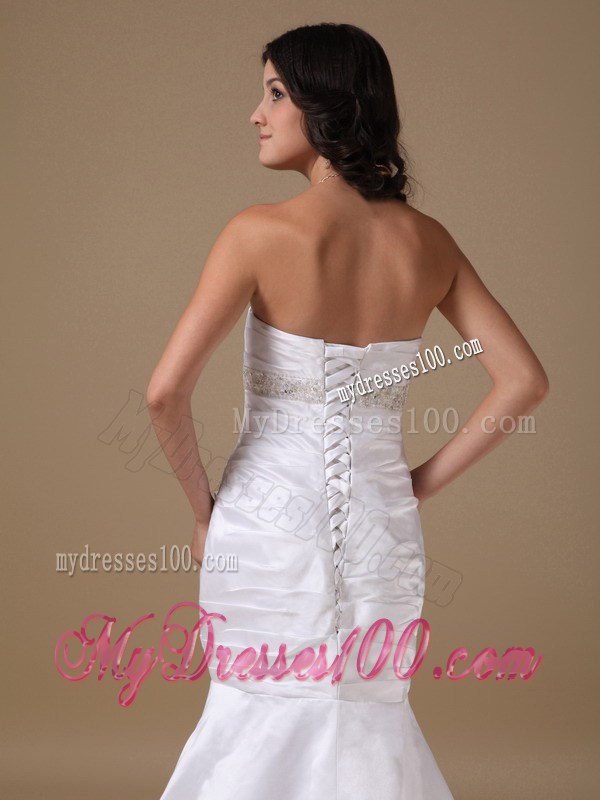 Taffeta Mermaid Sweetheart Court Wedding Gown with Beading and Ruches