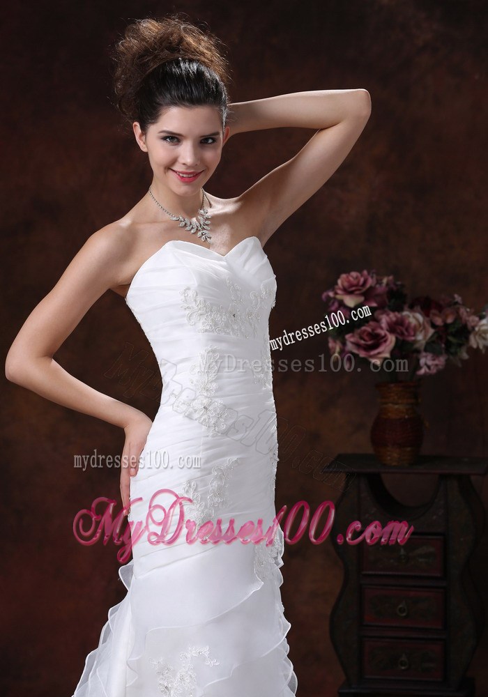 Appliques and Beadings Tiers Lace-up back Wedding Bridal Gowns