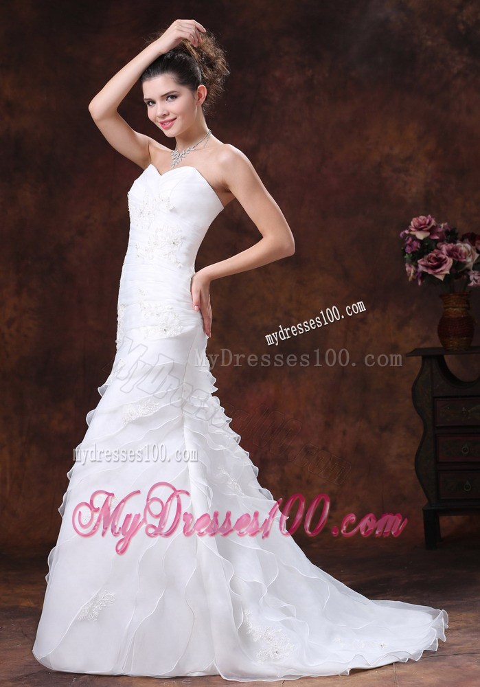 Appliques and Beadings Tiers Lace-up back Wedding Bridal Gowns