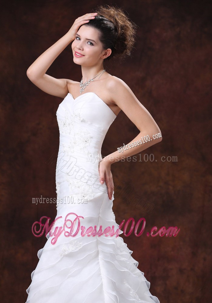 Appliques and Beadings Tiers Lace-up back Wedding Bridal Gowns