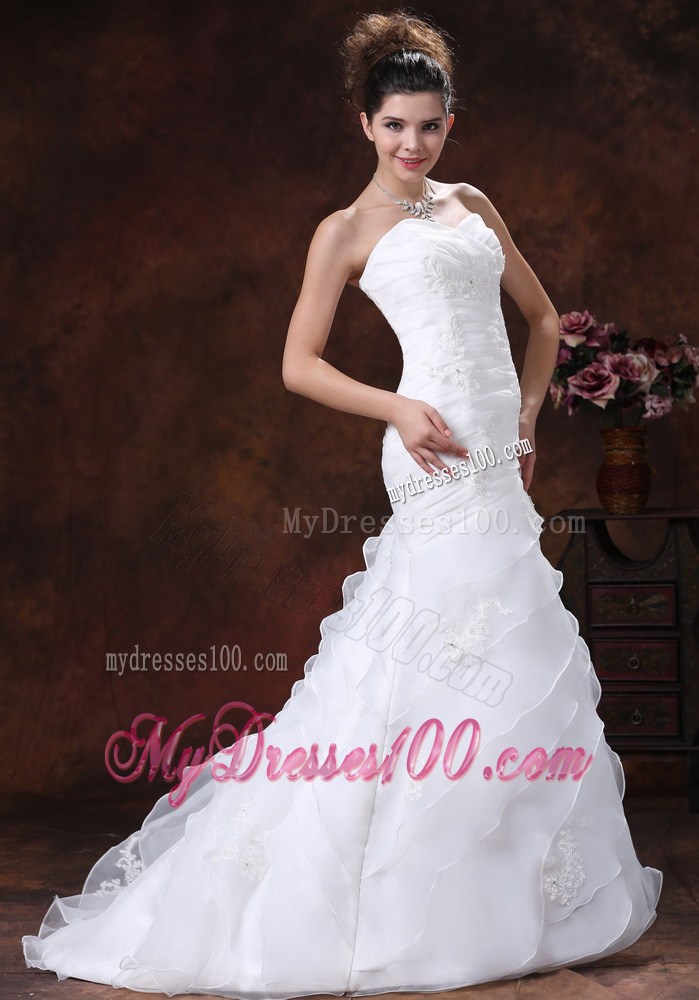 Appliques and Beadings Tiers Lace-up back Wedding Bridal Gowns