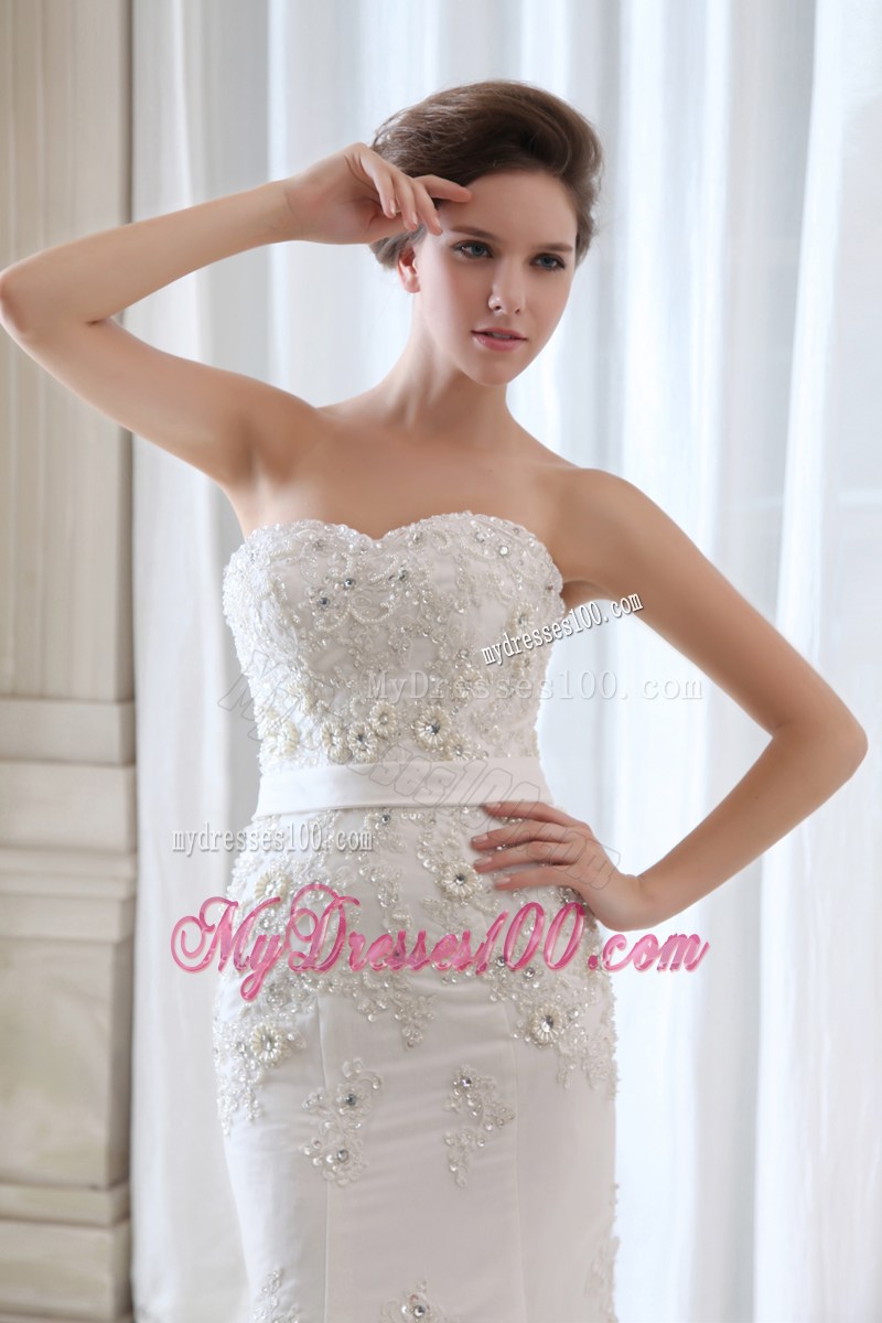 Beading and Appliques Mermaid Strapless Court Train Bridal Dress