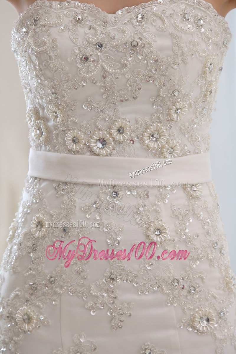 Beading and Appliques Mermaid Strapless Court Train Bridal Dress