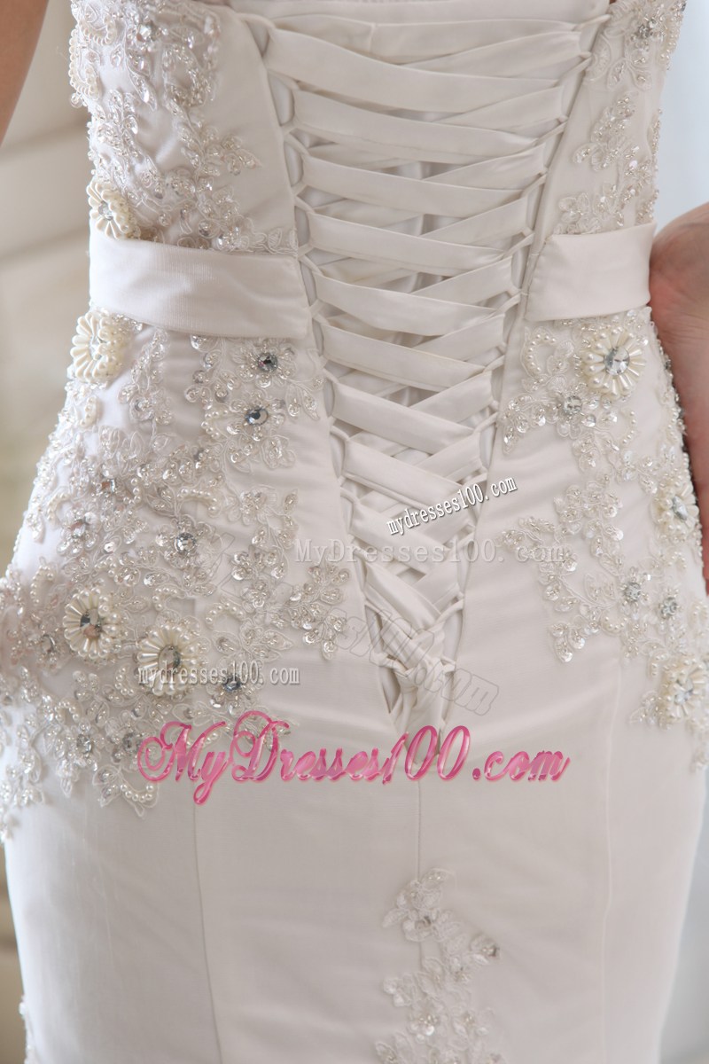 Beading and Appliques Mermaid Strapless Court Train Bridal Dress