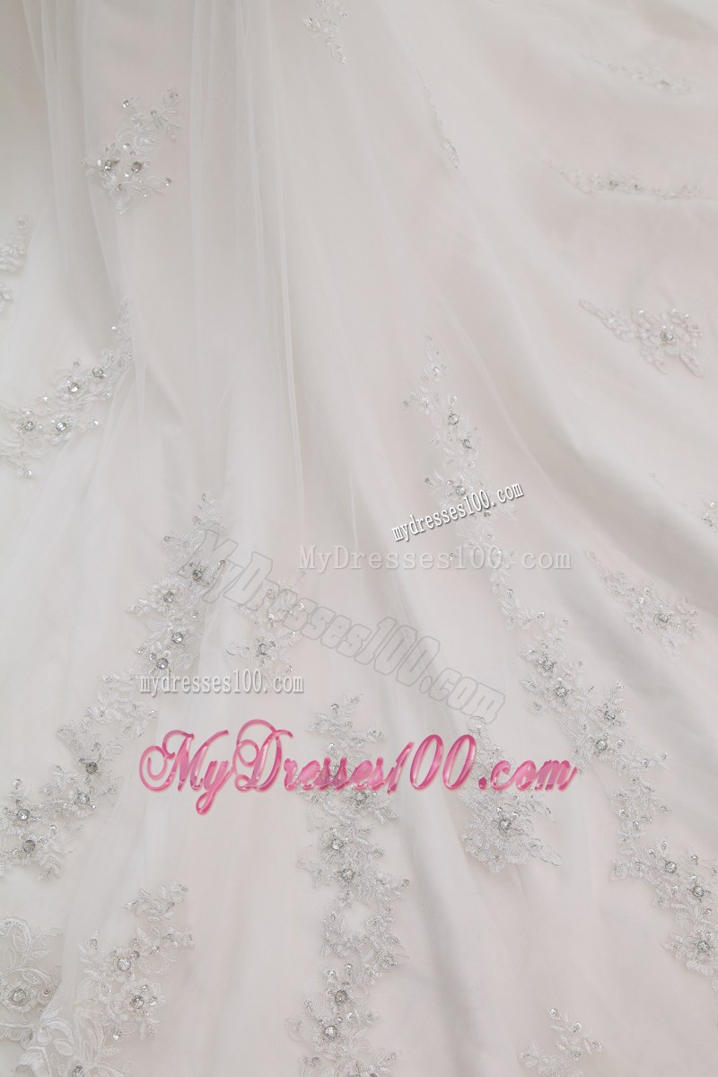 Beading and Appliques Mermaid Strapless Court Train Bridal Dress