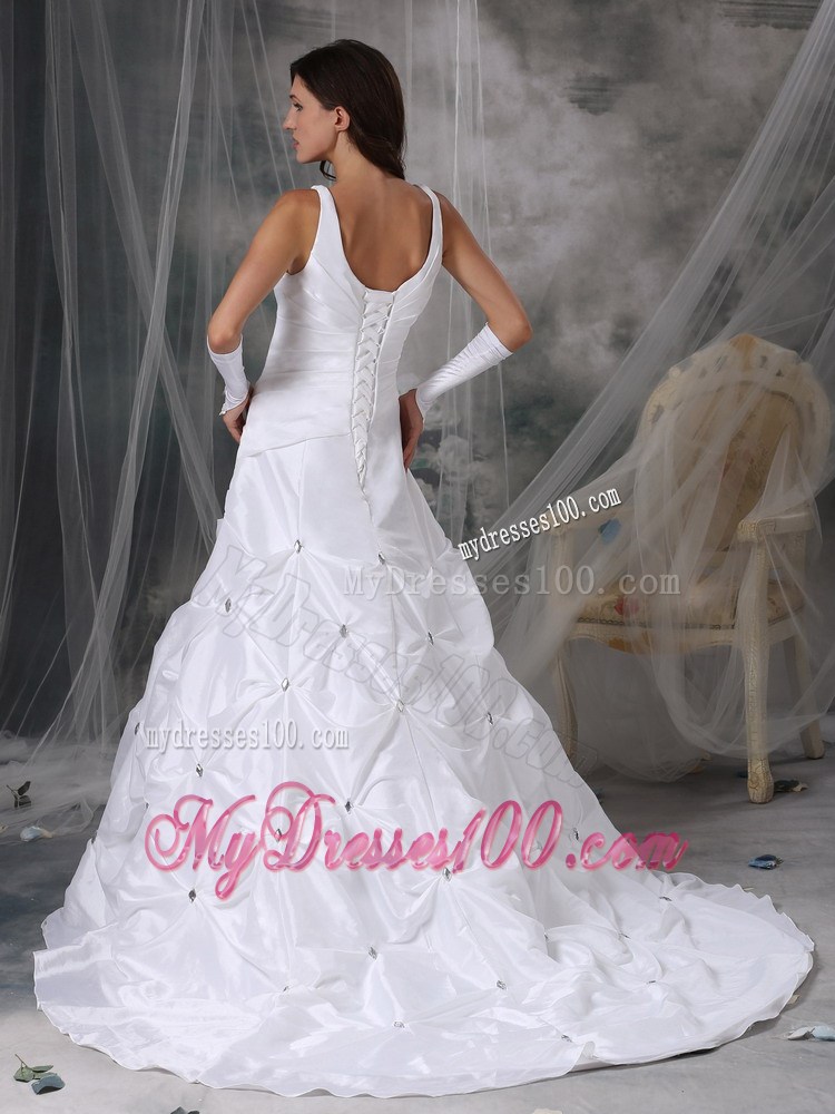 2013 V-neck Corset Wedding Dresses with Court Train and Pick-ups
