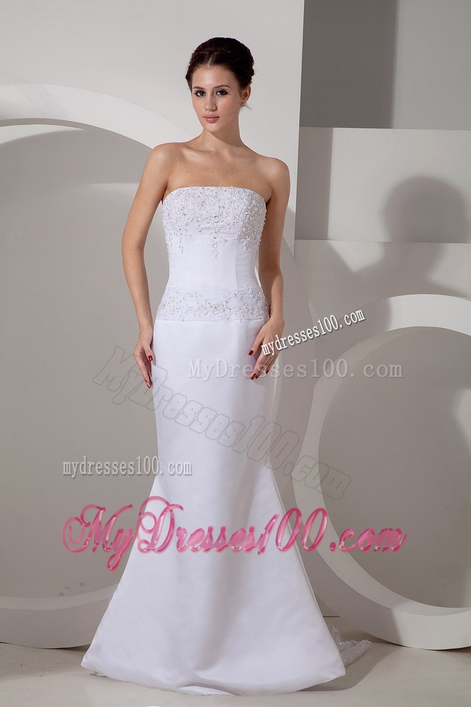Appliques and Jewelry Decorated Mermaid Bridal Gowns with Watteau Train